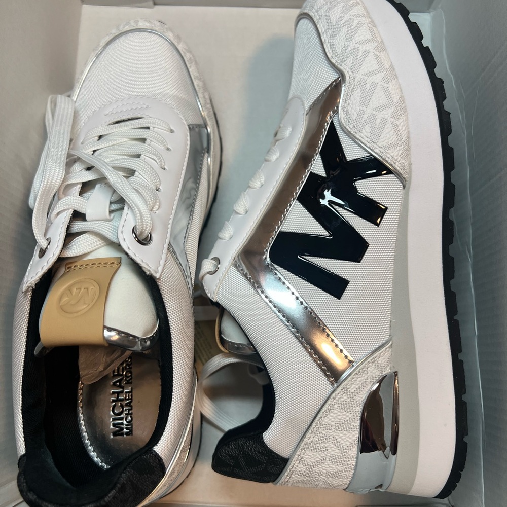 Michael Kors White and Silver Sneakers